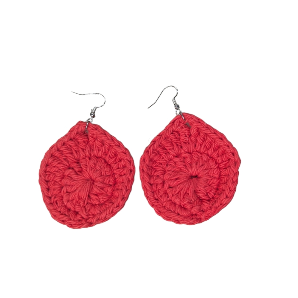 Crochet Red Teardrop Earrings